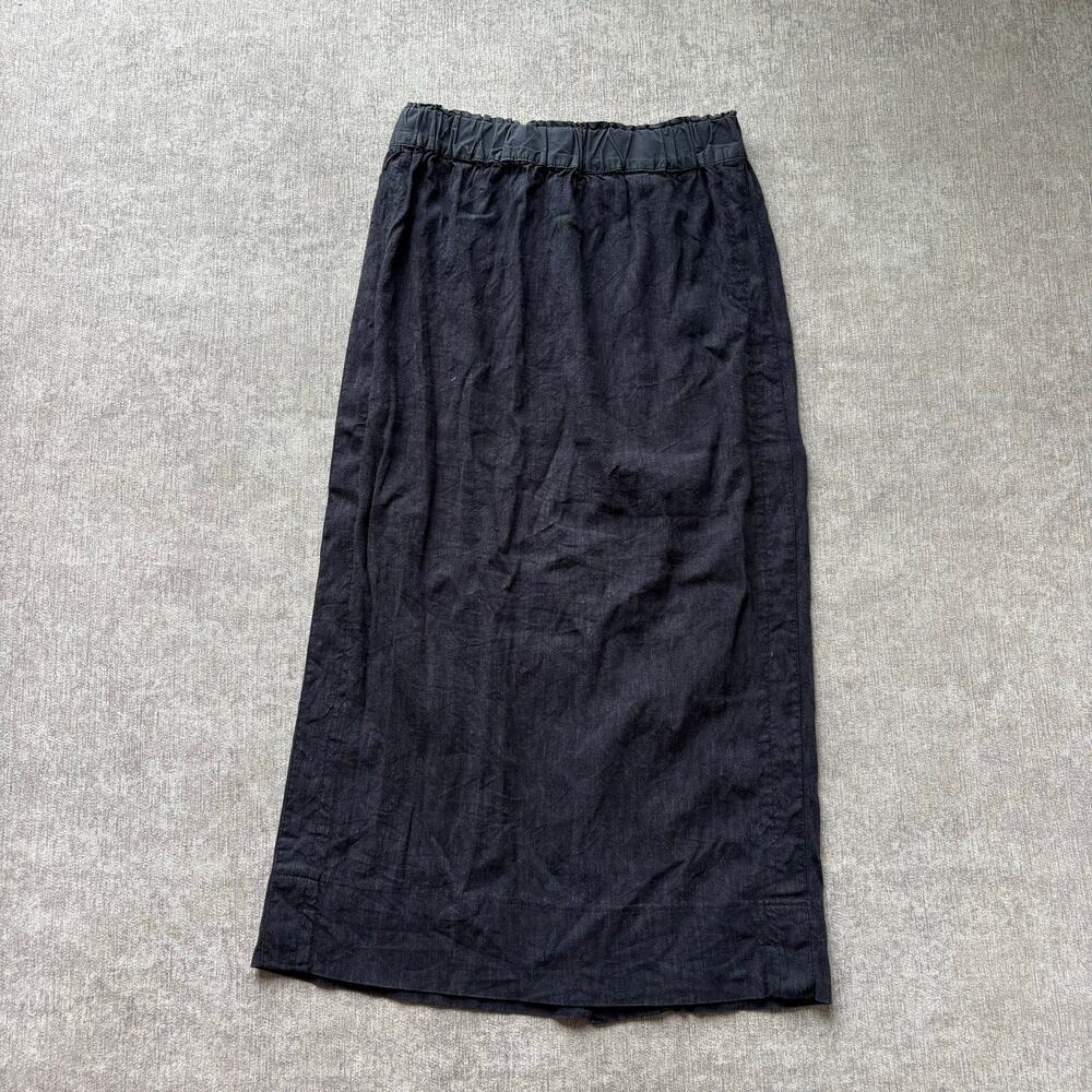 Black Vintage Washed Linen Midi Skirt